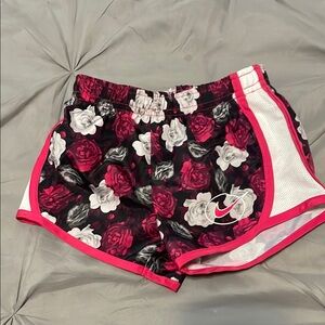 Nike Women's Floral Running Shorts - Black and Pink